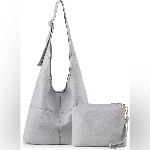 GRAY SUPER SOFT VEGAN LEATHER SHOULDER BAG AND COIN CLUTCH 2 PIECE… - Picture 1 of 6